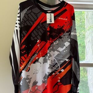Vibrant Red and Black Graphic Long Sleeve Tee